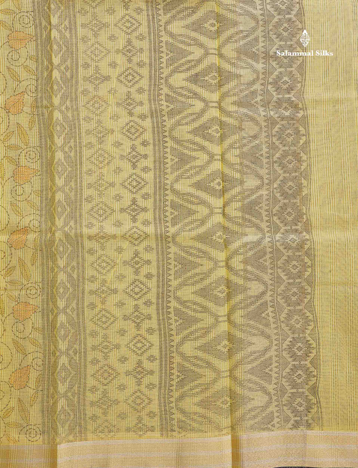 Kota Cotton Fancy Saree - Pista Green Colour Body Floral Design With Fancy Border