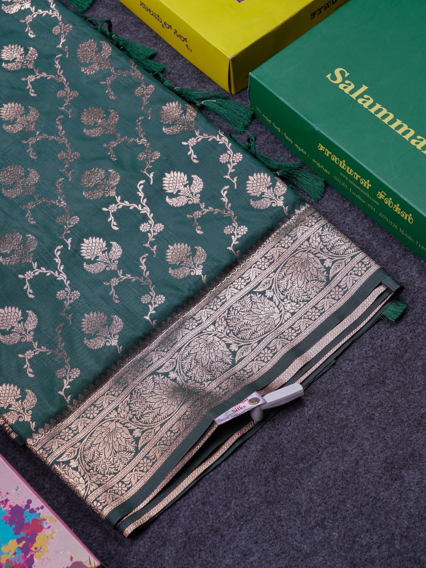 Beautiful Bottle Green Semi Banaras Saree With Fancy Border