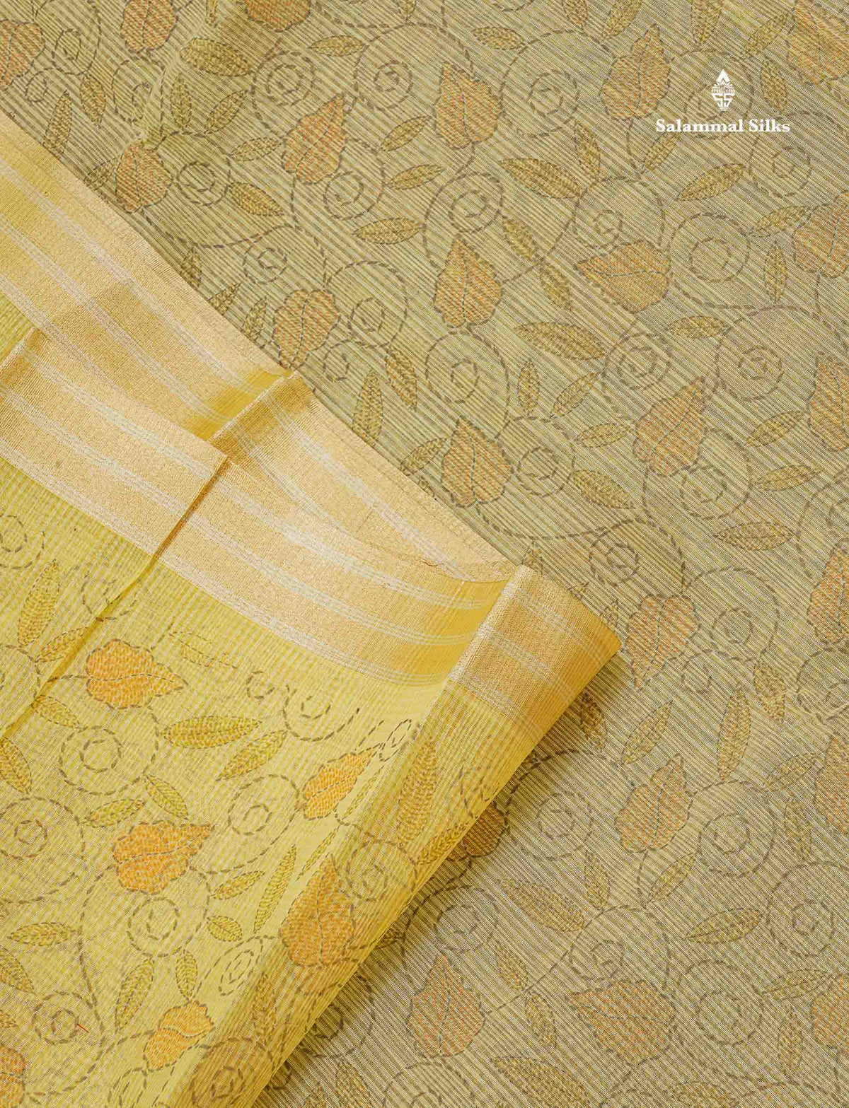 Kota Cotton Fancy Saree - Pista Green Colour Body Floral Design With Fancy Border