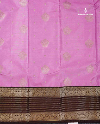 Semi Silk Saree - Pink Shade Butta With Vaira Oosi Lines Along With Contrast Dark Brown Traditional Border