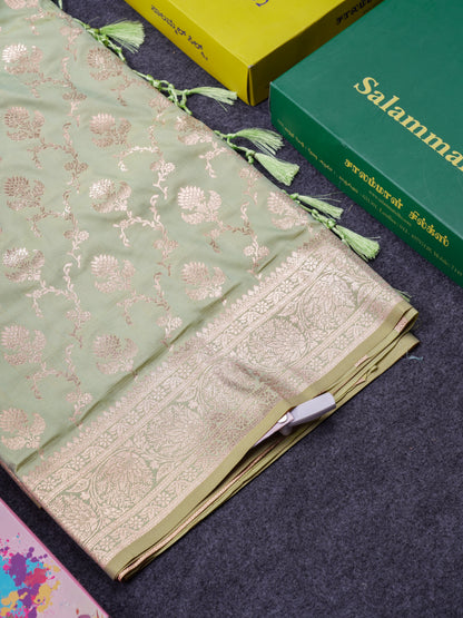 Beautiful Bottle Green Semi Banaras Saree With Fancy Border