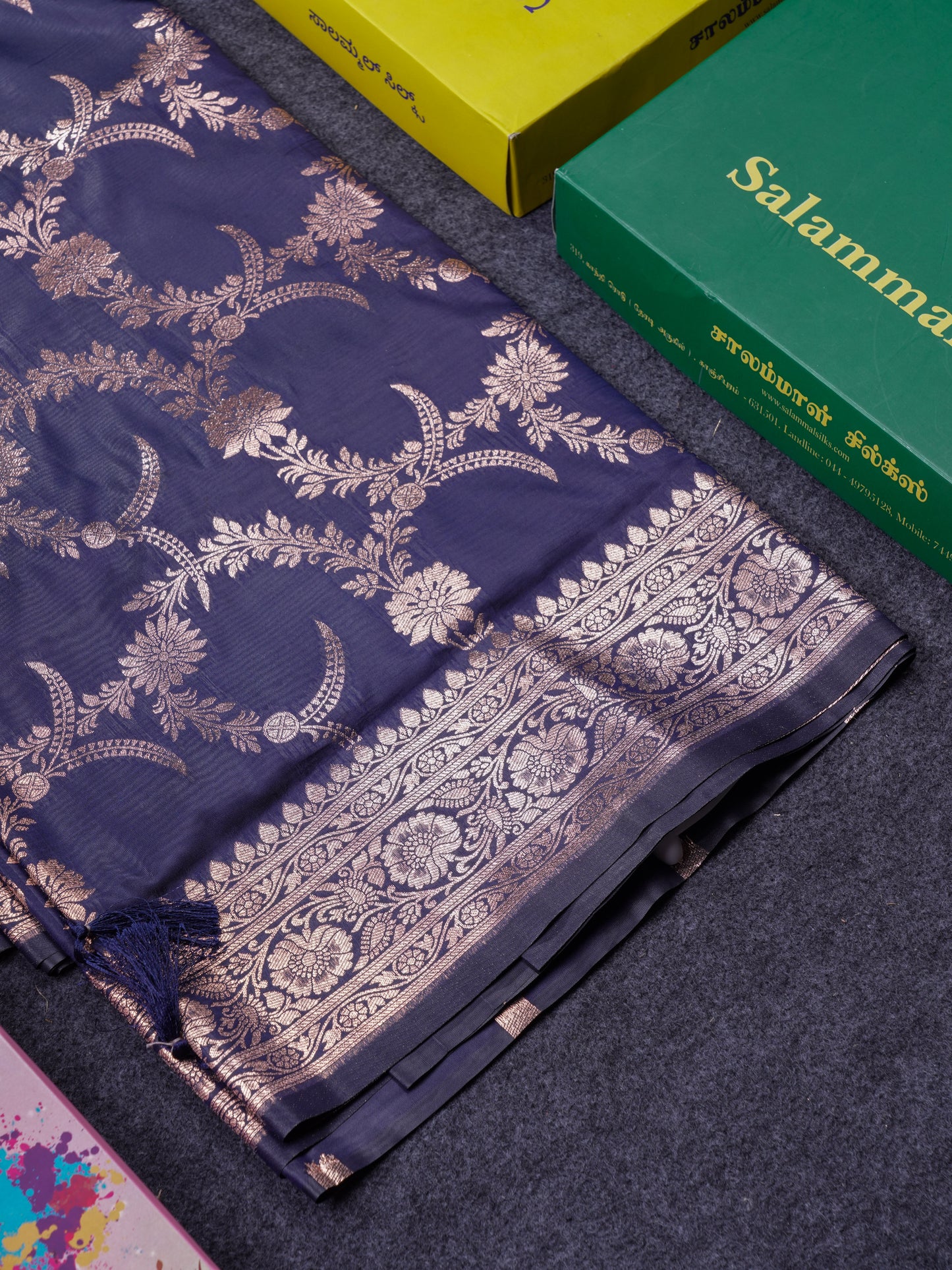 Beautiful Peacock Green Semi Banaras Saree With Fancy Border