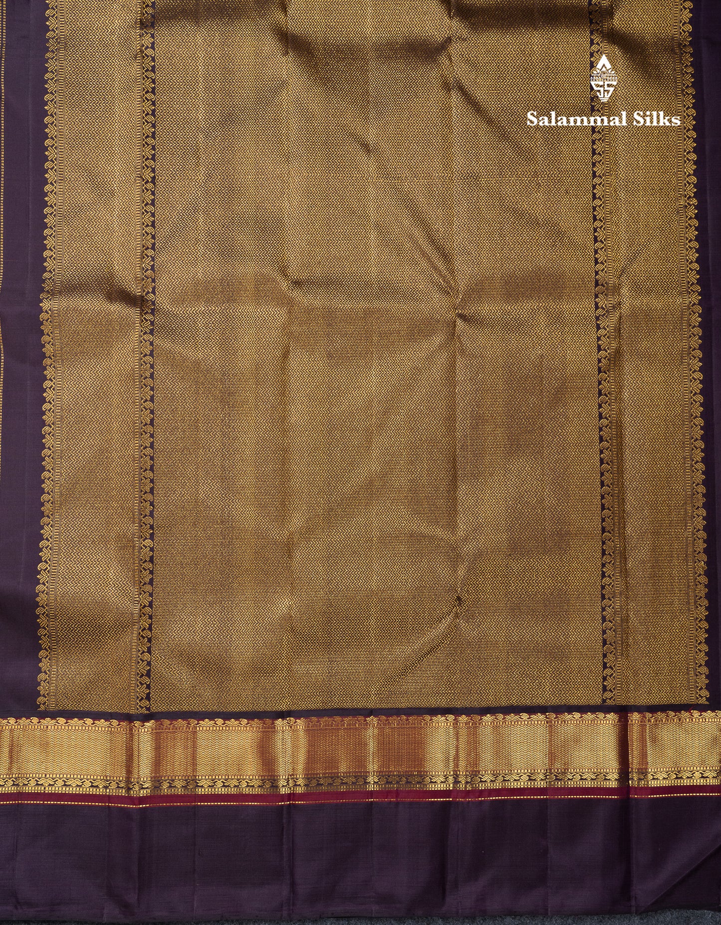Korvai Beautiful Golden Yellow Pure Kanjivaram Silk Saree With Contrast Dark Violet Traditional Border