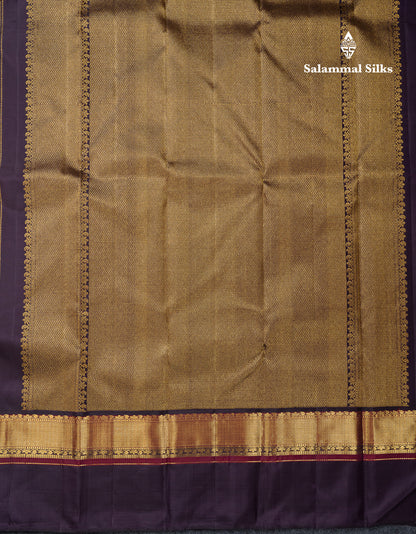 Korvai Beautiful Golden Yellow Pure Kanjivaram Silk Saree With Contrast Dark Violet Traditional Border