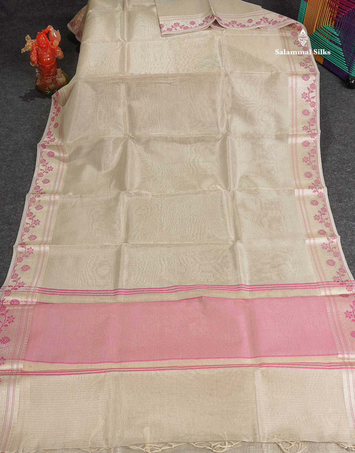 Tissue Saree - Light Sandal Colour Body With Fancy Border 