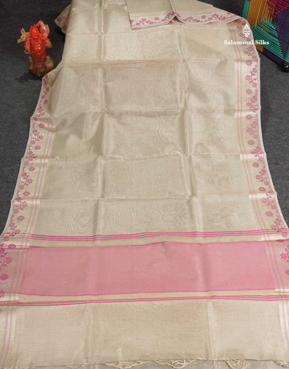 Tissue Saree - Light Sandal Colour Body With Fancy Border 