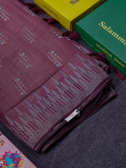 Beautiful Reddish Maroon Semi Raw Silk Saree With Fancy Border