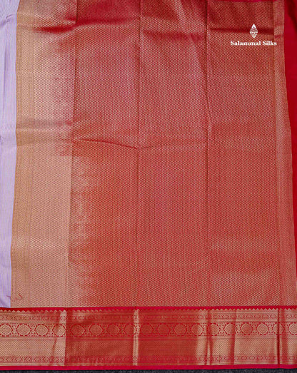 Semi Silk Saree - Light Lavender Butta With Lines Along With Contrast Chilly Red Traditional Border