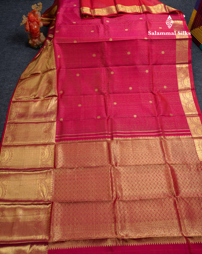 Beautiful Rani Pink Pure Kanjivaram Silk Saree With Traditional Evening Morning Border