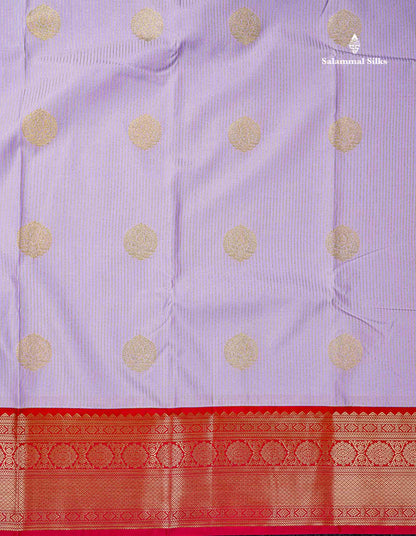 Semi Silk Saree - Light Lavender Butta With Lines Along With Contrast Chilly Red Traditional Border