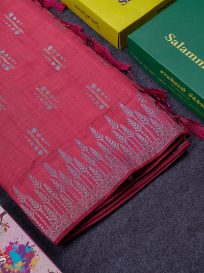 Beautiful Reddish Maroon Semi Raw Silk Saree With Fancy Border