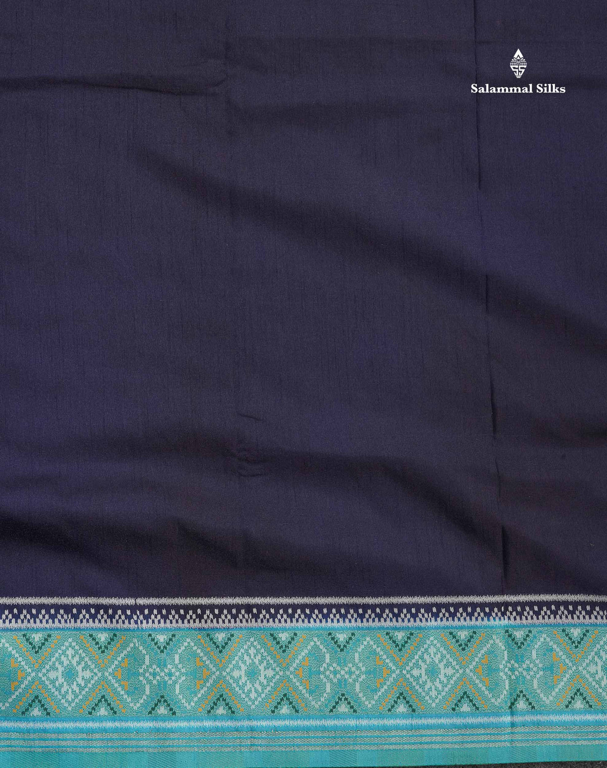 Semi Dola Silk Saree - Navy Blue Colour Plain Body With Contrast Sky Blue Ajirah Print Border