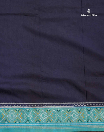 Semi Dola Silk Saree - Navy Blue Colour Plain Body With Contrast Sky Blue Ajirah Print Border