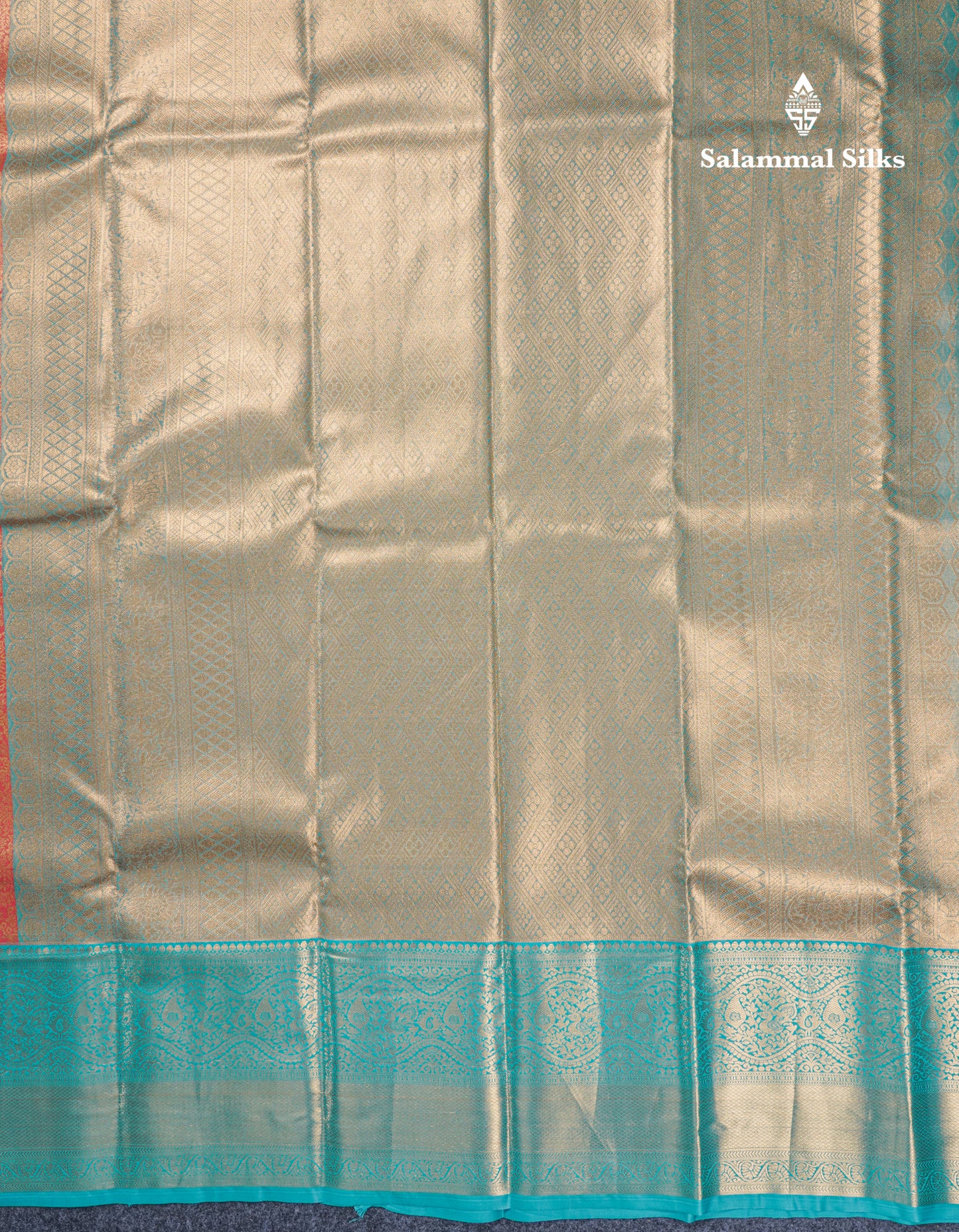 Orange Bridal Tissue Semi Silk Saree With Contrast Sapphire Green Border