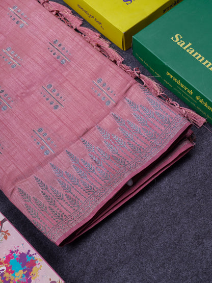 Beautiful Reddish Maroon Semi Raw Silk Saree With Fancy Border