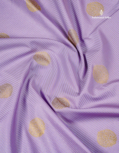 Semi Silk Saree - Light Lavender Butta With Lines Along With Contrast Chilly Red Traditional Border