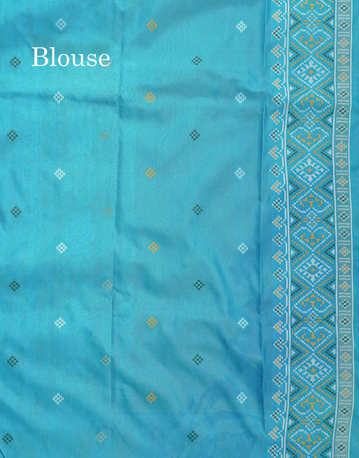 Semi Dola Silk Saree - Navy Blue Colour Plain Body With Contrast Sky Blue Ajirah Print Border
