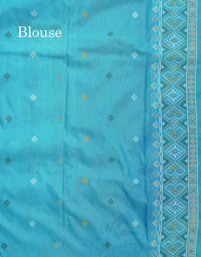 Semi Dola Silk Saree - Navy Blue Colour Plain Body With Contrast Sky Blue Ajirah Print Border