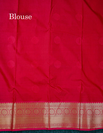 Semi Silk Saree - Light Lavender Butta With Lines Along With Contrast Chilly Red Traditional Border