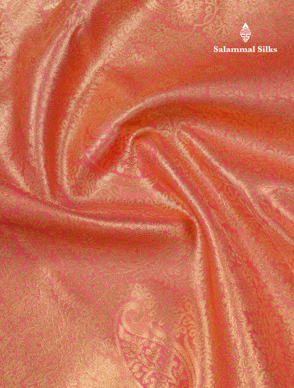 Orange Bridal Tissue Semi Silk Saree With Contrast Sapphire Green Border