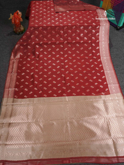 Cotton Mix Saree - Maroon Colour Body Thread Butta With Fancy Border