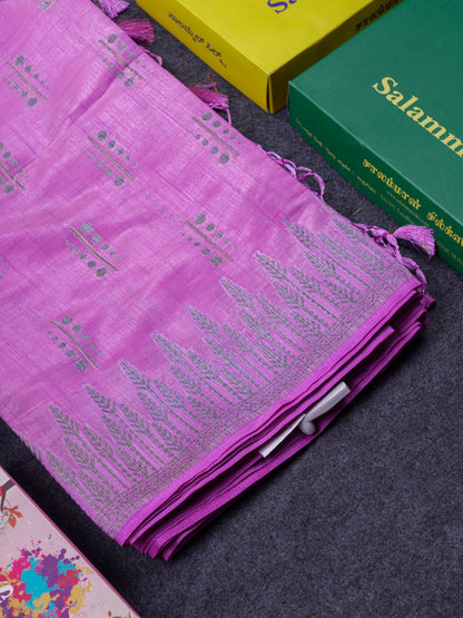 Beautiful Reddish Maroon Semi Raw Silk Saree With Fancy Border