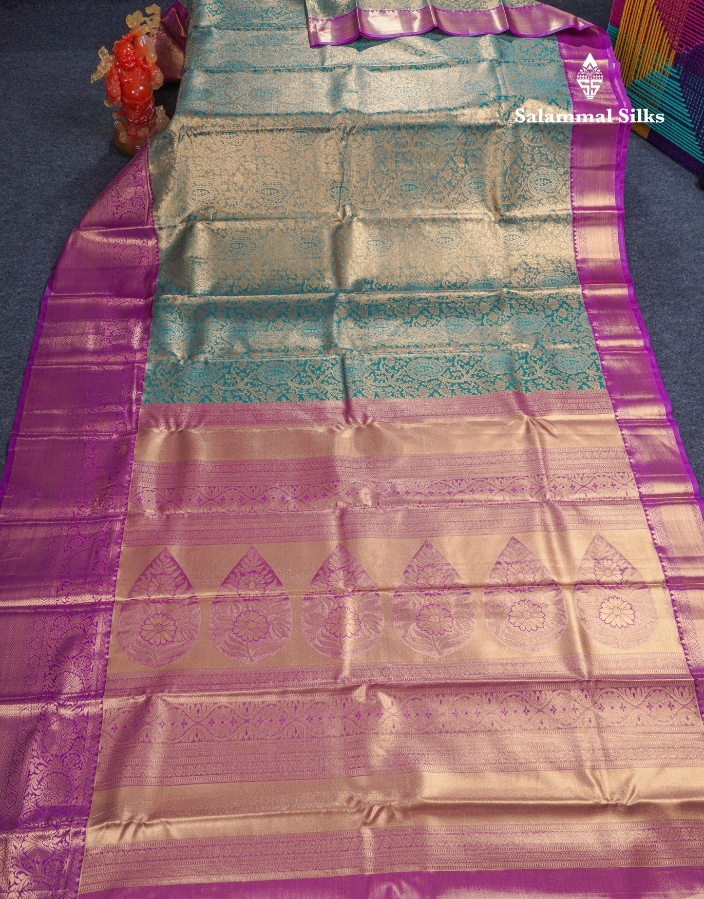 Beautiful Green Tissue Bridal Semi Silk Saree With Contrast Dark Purple Traditional Evening Morning Border