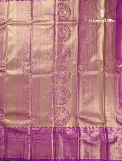 Beautiful Green Tissue Bridal Semi Silk Saree With Contrast Dark Purple Traditional Evening Morning Border