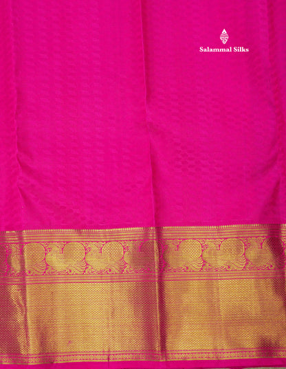 Pure zari Peacock Blue Pure Kanjivaram Silk Saree with Contrast Pink Traditional Border