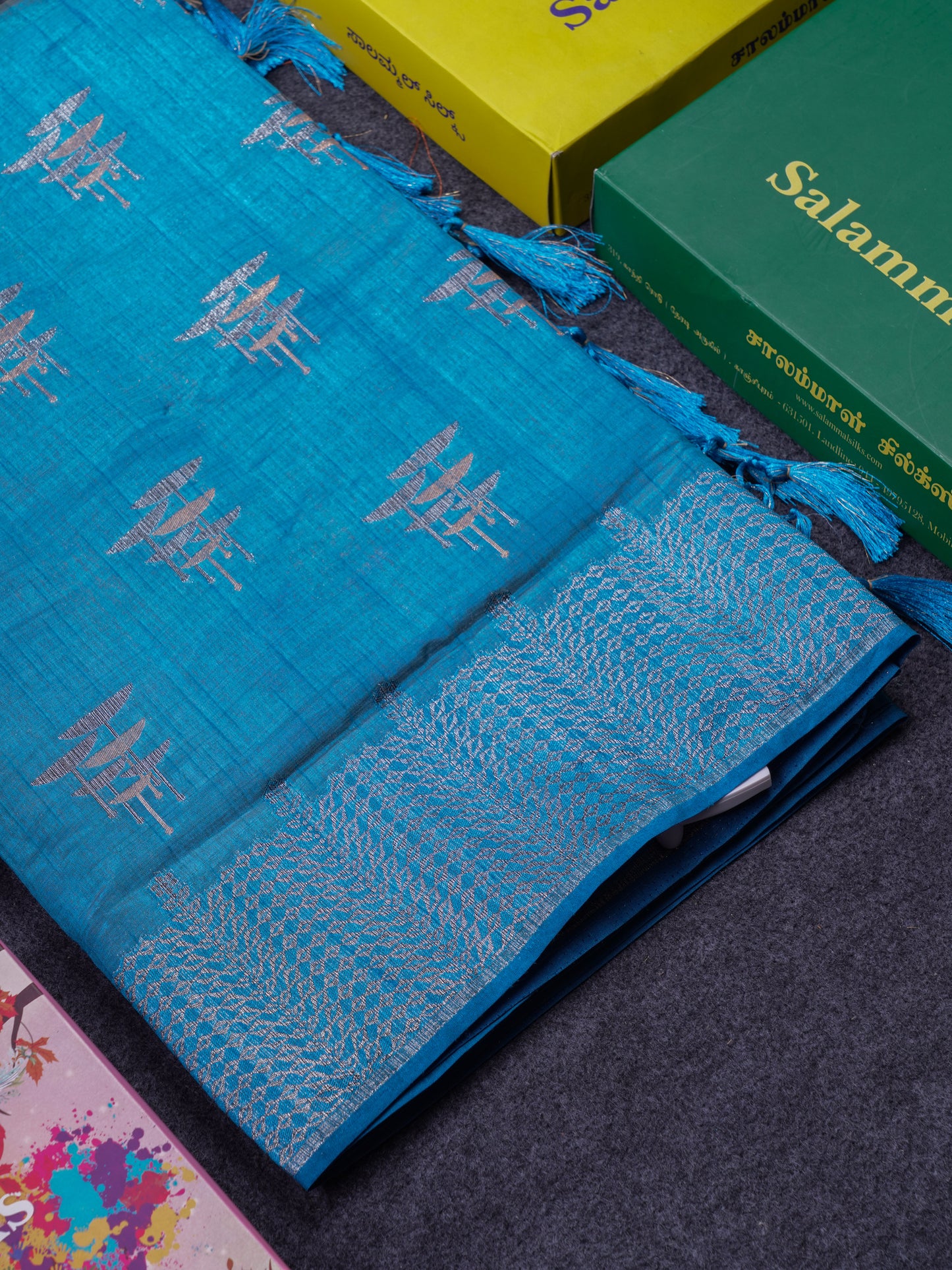 Beautiful Sky Blue Semi Raw Silk Saree With Fancy Border