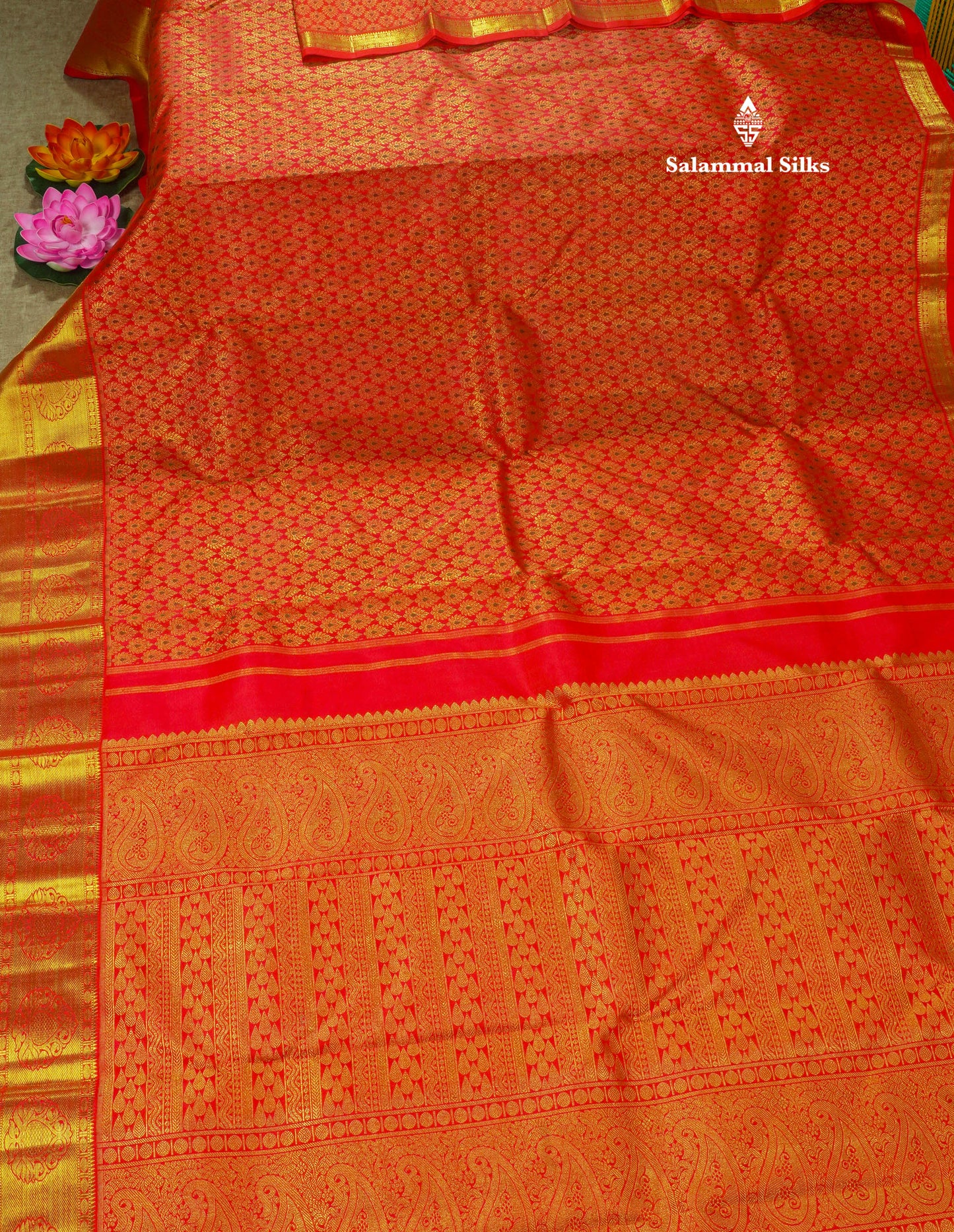 Reddish Pink Meenakari Work Pure Kanjivaram Silk Saree 3G Zari with Traditional Gold Zari Border