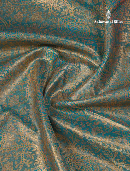Beautiful Green Tissue Bridal Semi Silk Saree With Contrast Dark Purple Traditional Evening Morning Border