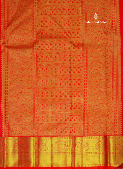 Reddish Pink Meenakari Work Pure Kanjivaram Silk Saree 3G Zari with Traditional Gold Zari Border