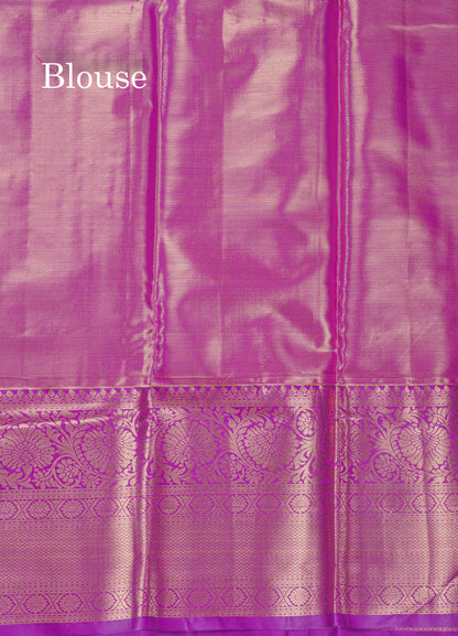 Beautiful Green Tissue Bridal Semi Silk Saree With Contrast Dark Purple Traditional Evening Morning Border