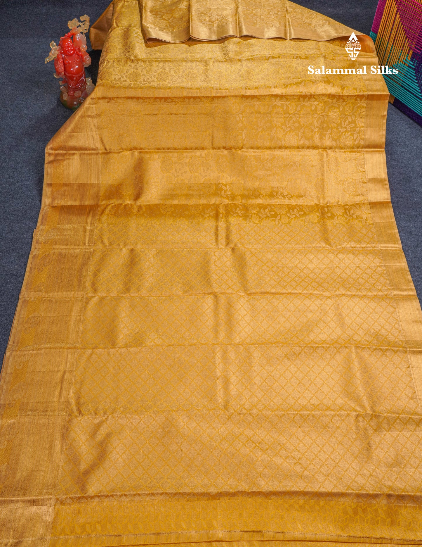 Gold Tissue Semi Silk Saree With Traditional Evening Morning Border