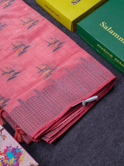 Beautiful Sky Blue Semi Raw Silk Saree With Fancy Border