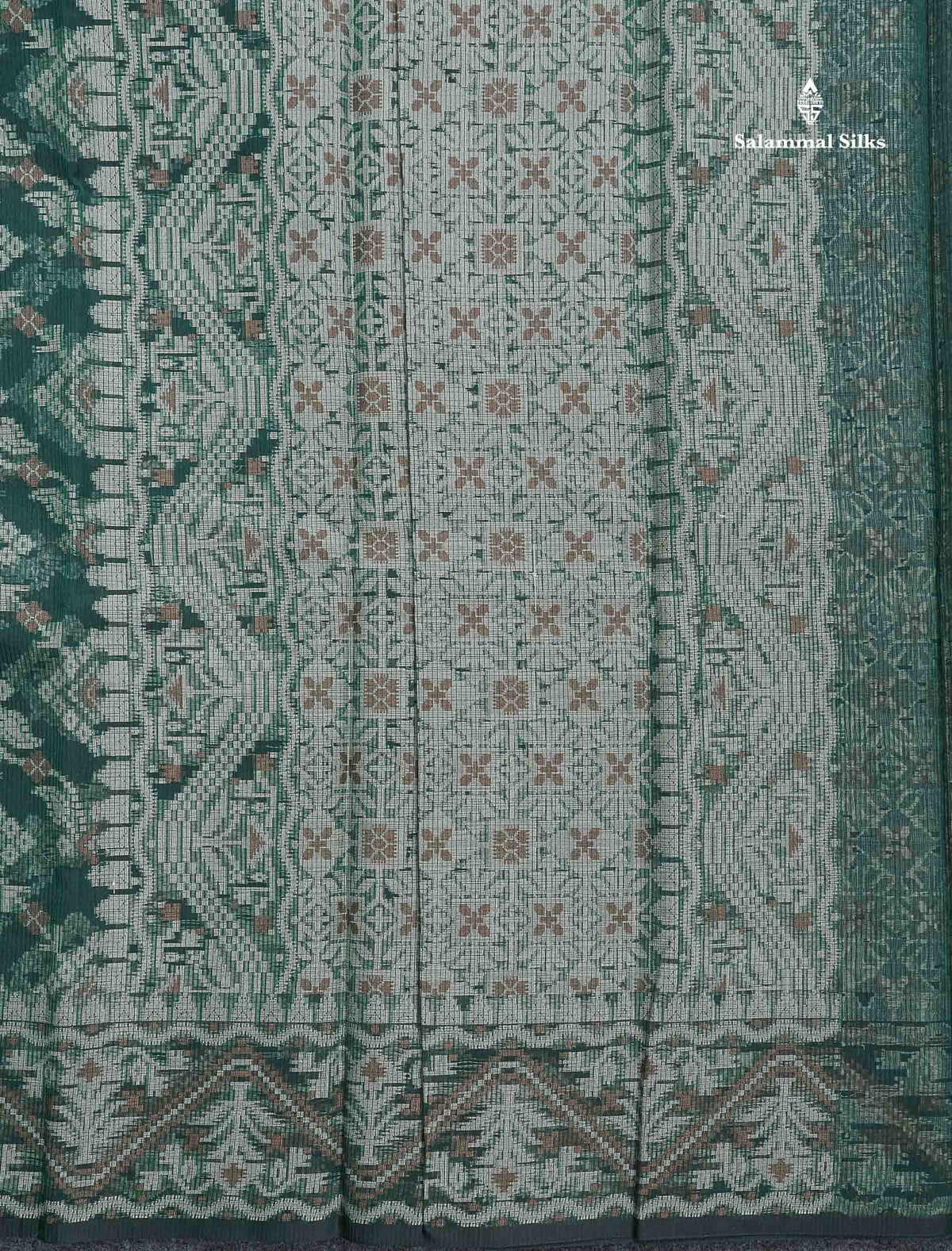 Kota Cotton Saree - Bottle Green Colour Body With Thread Work & Fancy Border