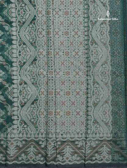 Kota Cotton Saree - Bottle Green Colour Body With Thread Work & Fancy Border