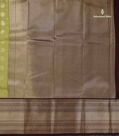 Semi Silk Saree - Peach Zari Butta Along With Contrast Dark Brown Traditional Evening Morning Border
