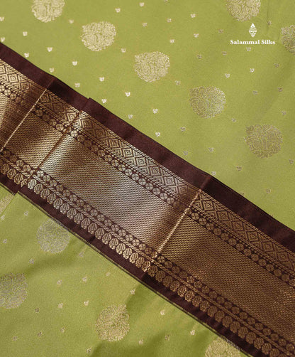 Semi Silk Saree - Peach Zari Butta Along With Contrast Dark Brown Traditional Evening Morning Border