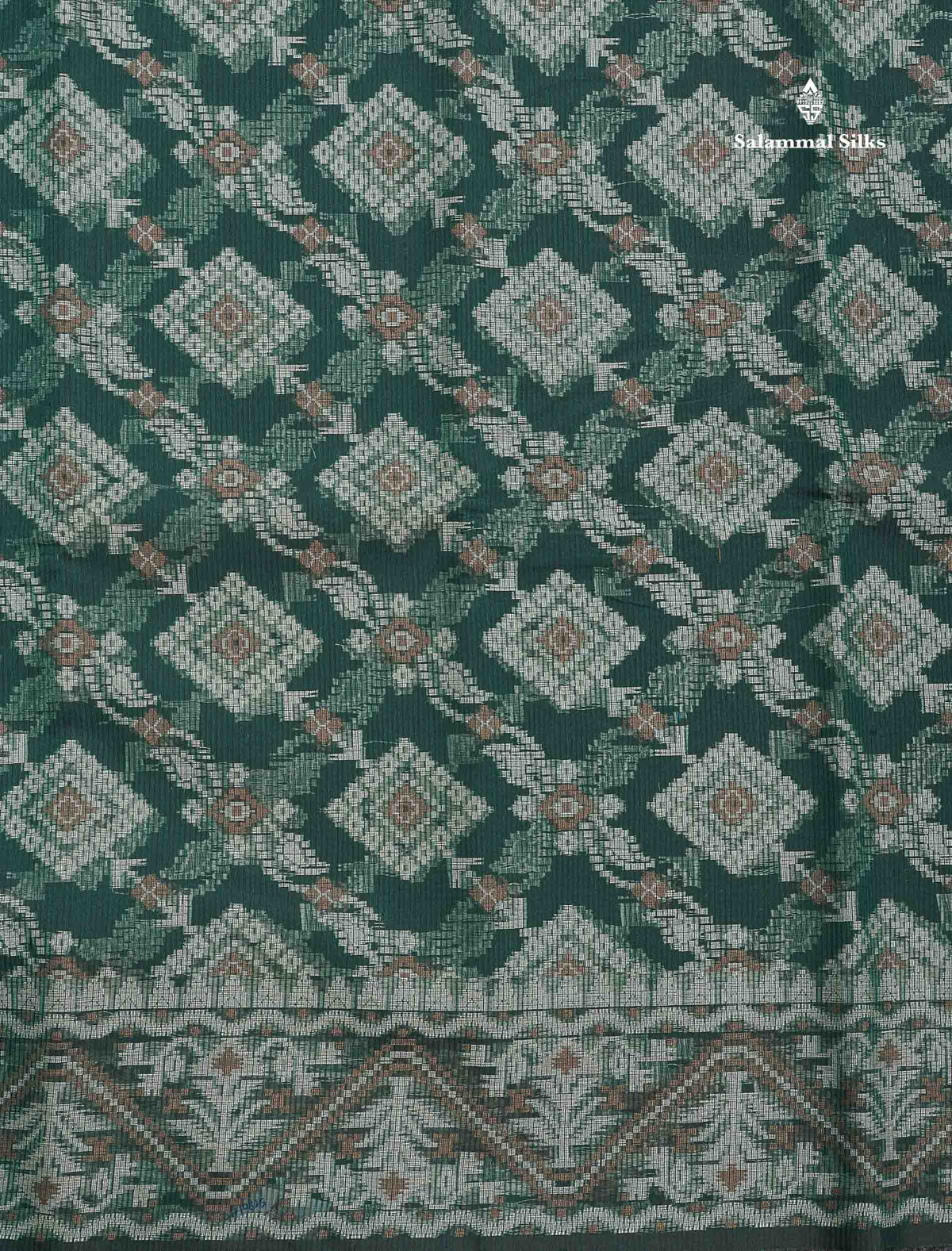 Kota Cotton Saree - Bottle Green Colour Body With Thread Work & Fancy Border