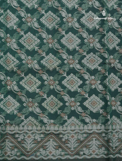 Kota Cotton Saree - Bottle Green Colour Body With Thread Work & Fancy Border