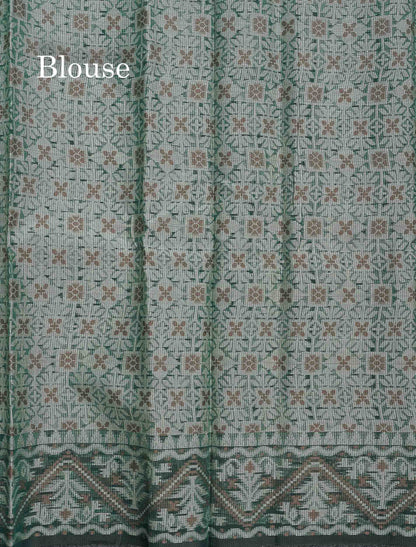 Kota Cotton Saree - Bottle Green Colour Body With Thread Work & Fancy Border