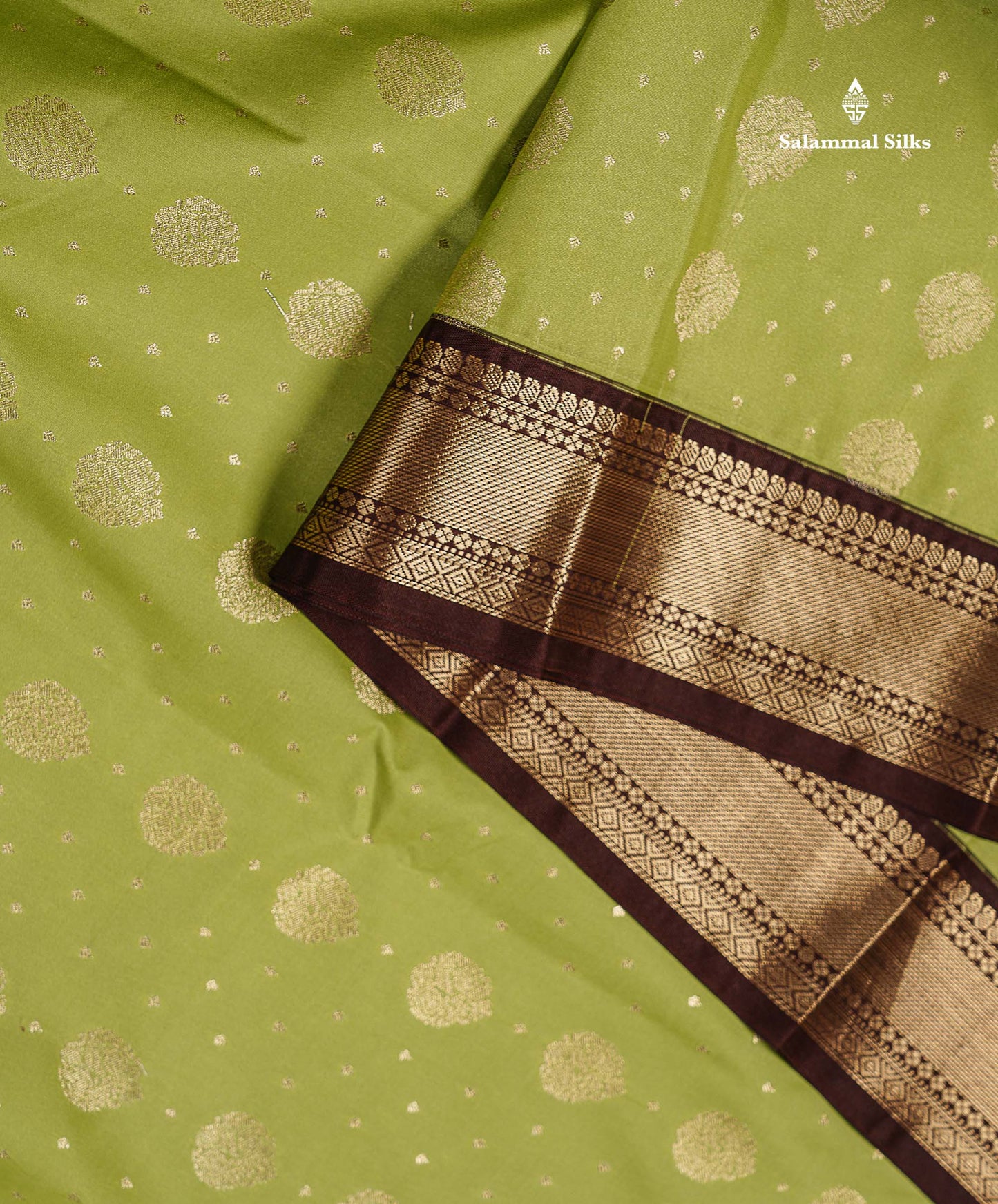 Semi Silk Saree - Peach Zari Butta Along With Contrast Dark Brown Traditional Evening Morning Border
