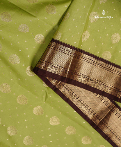 Semi Silk Saree - Peach Zari Butta Along With Contrast Dark Brown Traditional Evening Morning Border