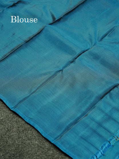 Beautiful Grey PureMix Kanjivaram Soft Silk Saree With Contrast Rust Orange Border