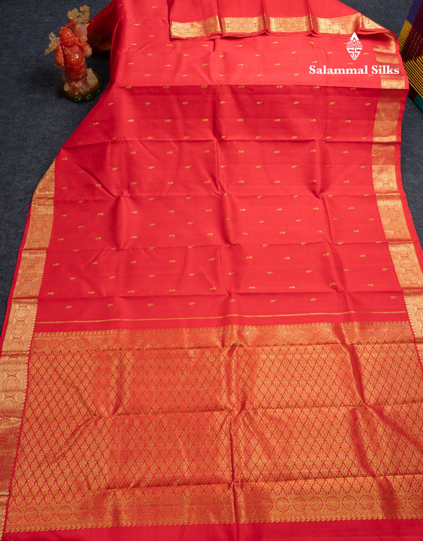 Beautiful Redish Peach Pure Kanjivaram Silk Saree With Traditional Medium Border