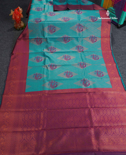 Semi Silk Saree - Pinkish Peach Colour Body With Contrast Magenta Traditional Evening Morning Border