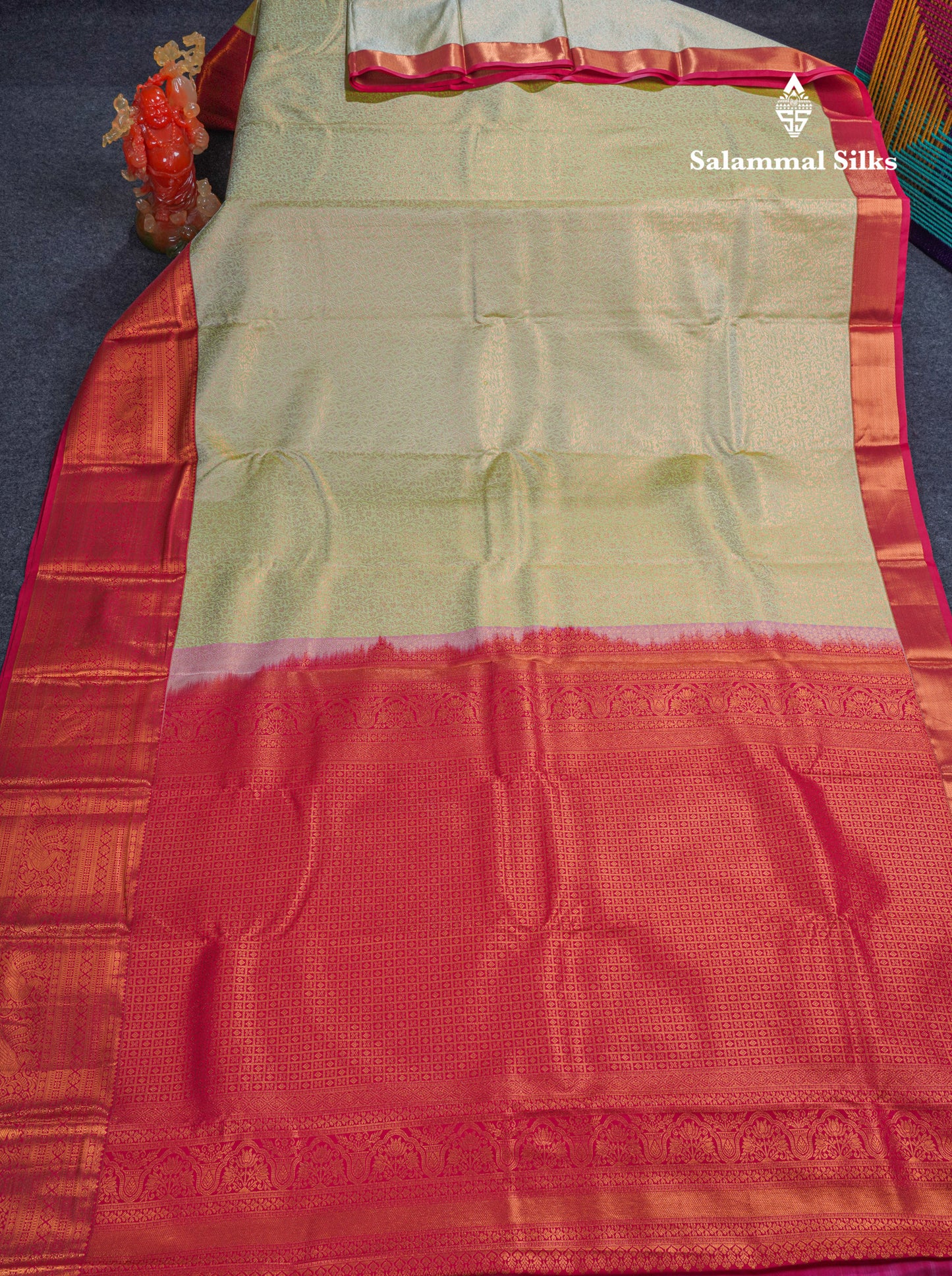 Beautiful Light Elaichi Green Bridal Semi Silk Saree With Contrast Pink Traditional Evening Morning Border