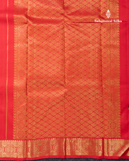Beautiful Redish Peach Pure Kanjivaram Silk Saree With Traditional Medium Border